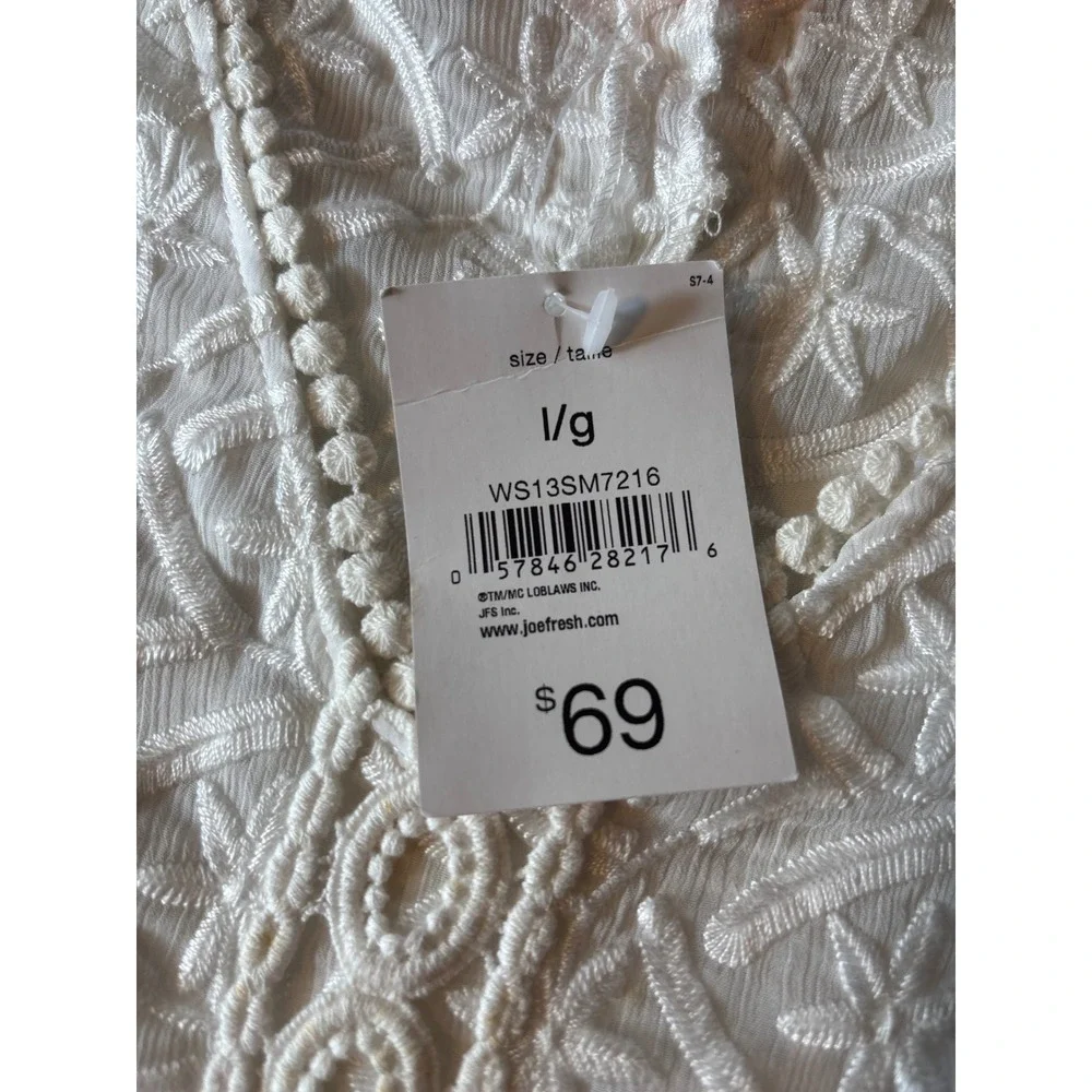 Joe Fresh Swim Cover Up Womens OS White New Embroidered Crochet V-Neck Caftan